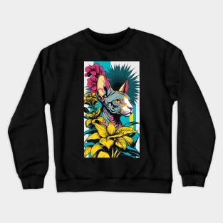 Sphynx Cat Vibrant Tropical Flower Tall Retro Vintage Digital Pop Art Portrait 4 Crewneck Sweatshirt